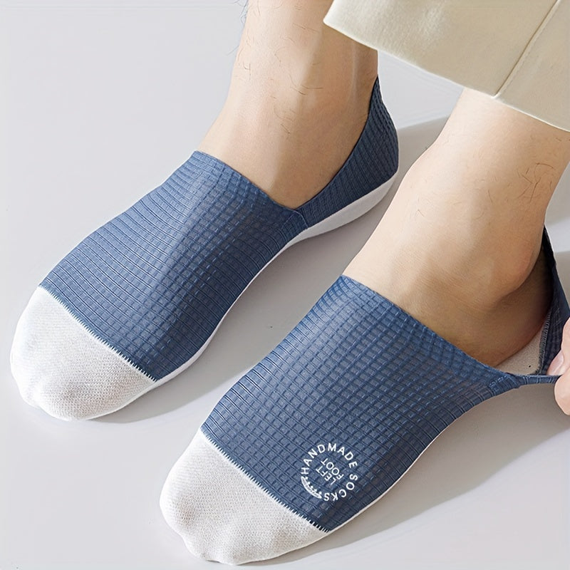 5 pairs of men's invisible socks with thin waffle pattern for spring and summer, absorb sweat and prevent heel slip.