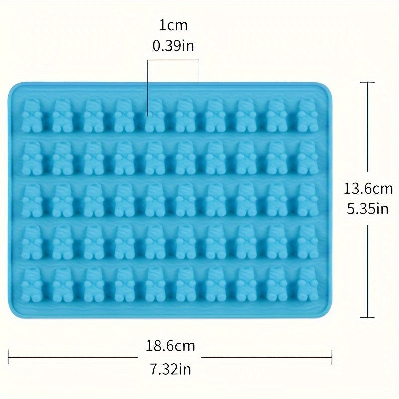 50-cavity silicone gummy bear molds for candies, chocolates, jelly, and dog treats, flexible and heat-resistant.