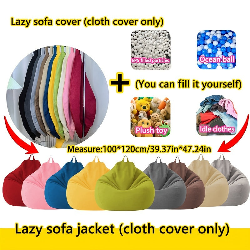 A soft and cozy bean bag chair, perfect for lounging in a reading nook or taking with you on camping trips. This portable lazy sofa features a space-saving design and can be used for multiple purposes. The machine-washable one-piece fabric construction