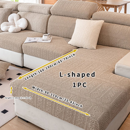 Boho Stretch Sofa Cover made of elastic polyester and spandex, pet-friendly, machine washable, fits various sofa sizes.