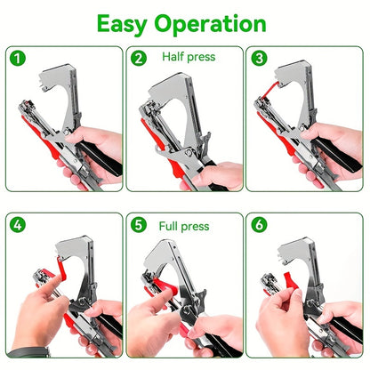 1 Set Plant Tying Machine Tool for Grapes, Raspberries, Tomatoes, and Vine Vegetables with Tapes, Staples, and Replacement Blades.