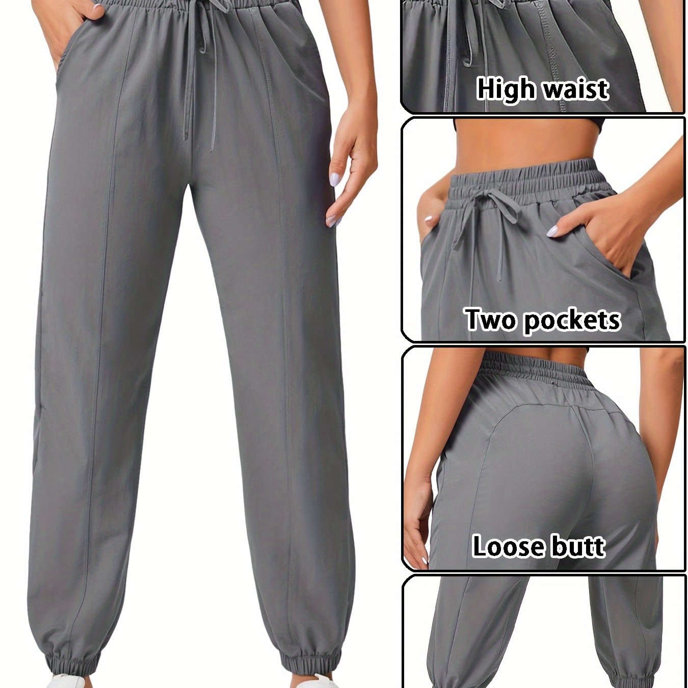 Solid color quick-drying sweatpants with drawstring elastic waist for women's athleisure.