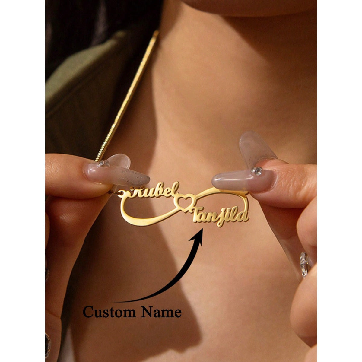 Custom Engraved Heart-Shaped Double Name Pendant Necklace in 18K Golden Plated Stainless Steel, Elegant and Stylish, Personalized Jewelry for Women, Perfect for Everyday Wear, Events, Ideal Gift for Christmas or Anniversary.