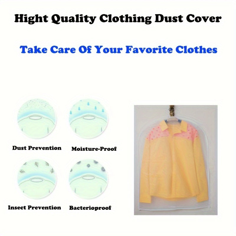 New in 2024: 5pcs Transparent Clothing Dust Bags with waterproof zipper. Ideal for hanging in bedroom, wardrobe, closet, dormitory to protect clothes from dust.