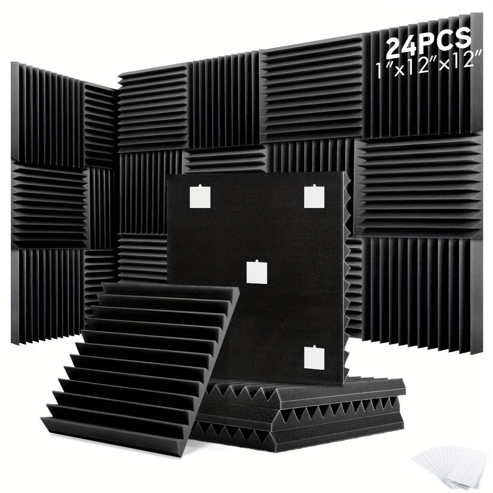 24pcs Acoustic Foam Panels for Studio, Home Theater & Office Decor - 30.48x30.48 cm, Fireproof Sound Absorbing Wedges in Gray/White/Black