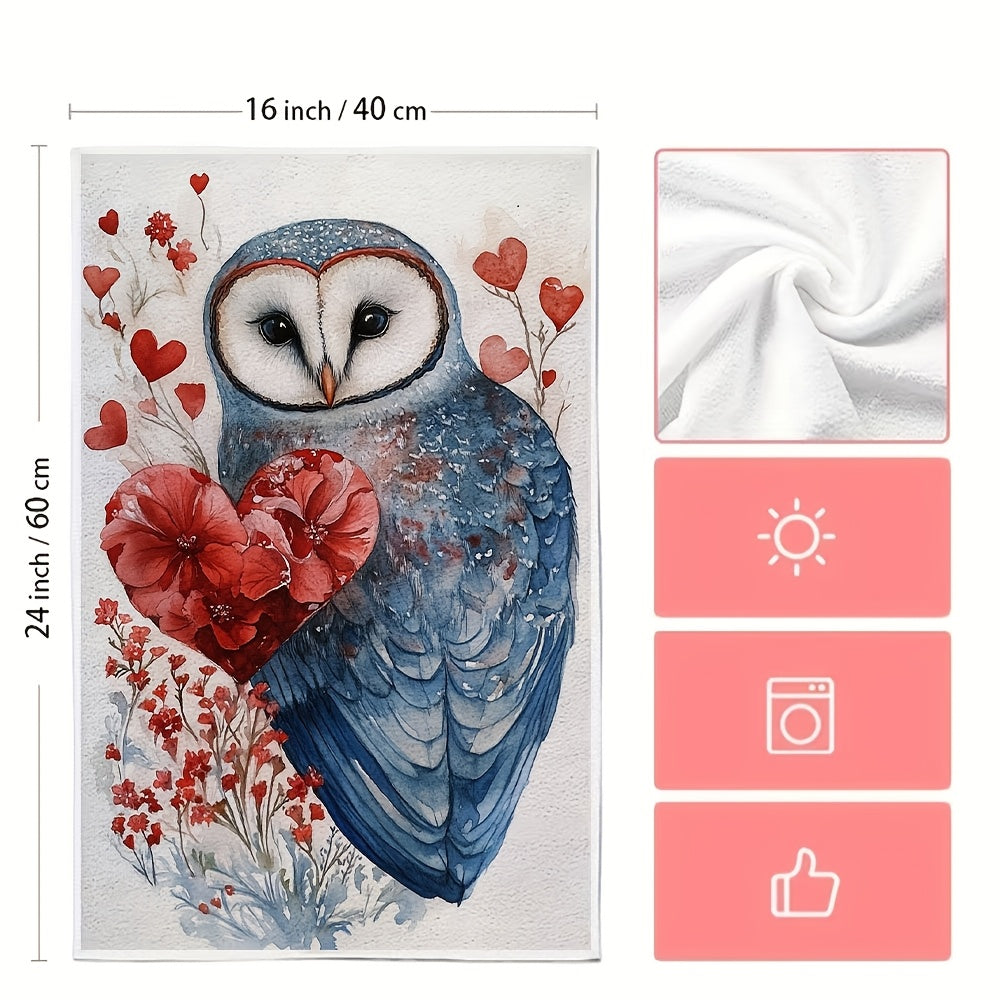 Valentine's Owl Design Kitchen Towels - Set of 2, Ultra Soft and Highly Absorbent, Machine Washable Dish Hand Towels, 40.64x60.96 cm - Ideal for Holiday Decor and Everyday Use in the Kitchen