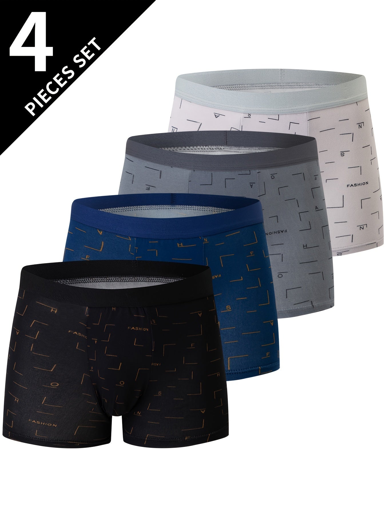 Men's polyester underwear with geometric pattern, slight stretch, knit fabric, 115g/m².