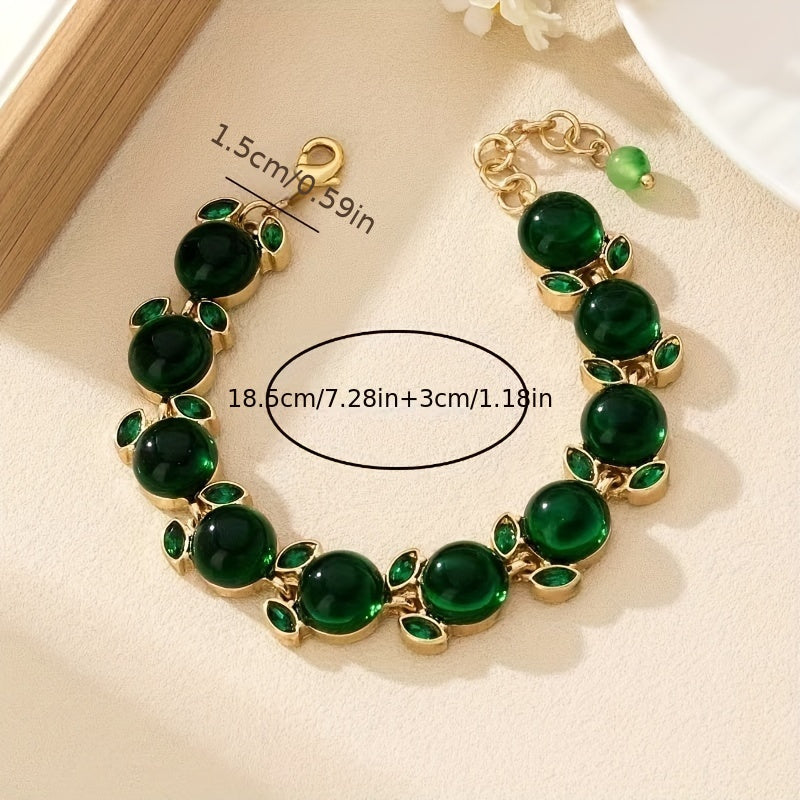 This Elegant Green Resin Bracelet features a Vintage and Elegant style with a Unique Infinity Design. Made with Synthetic Stone and Zinc Alloy, this accessory does not require any power. It is perfect for both daily wear and special occasions, making it