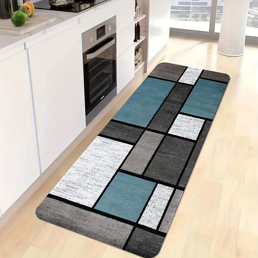 Blue and White Plaid Kitchen Mat with a Vintage Style - Non-Slip, Easily Washable Rug for Home Decoration | Ideal for Entryway, Bathroom, Outdoor Areas, and Pet Feeding