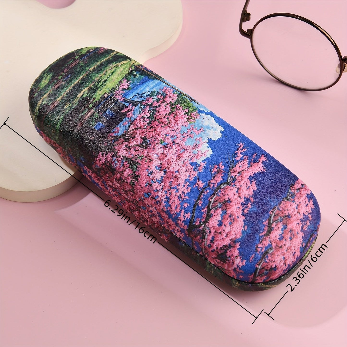 Stylish Cherry Blossom Print Glasses Case - Sturdy Semi-Hard Storage Box for Fashion Glasses, Fashionable Eyewear Protector with Trendy INS Style for Women