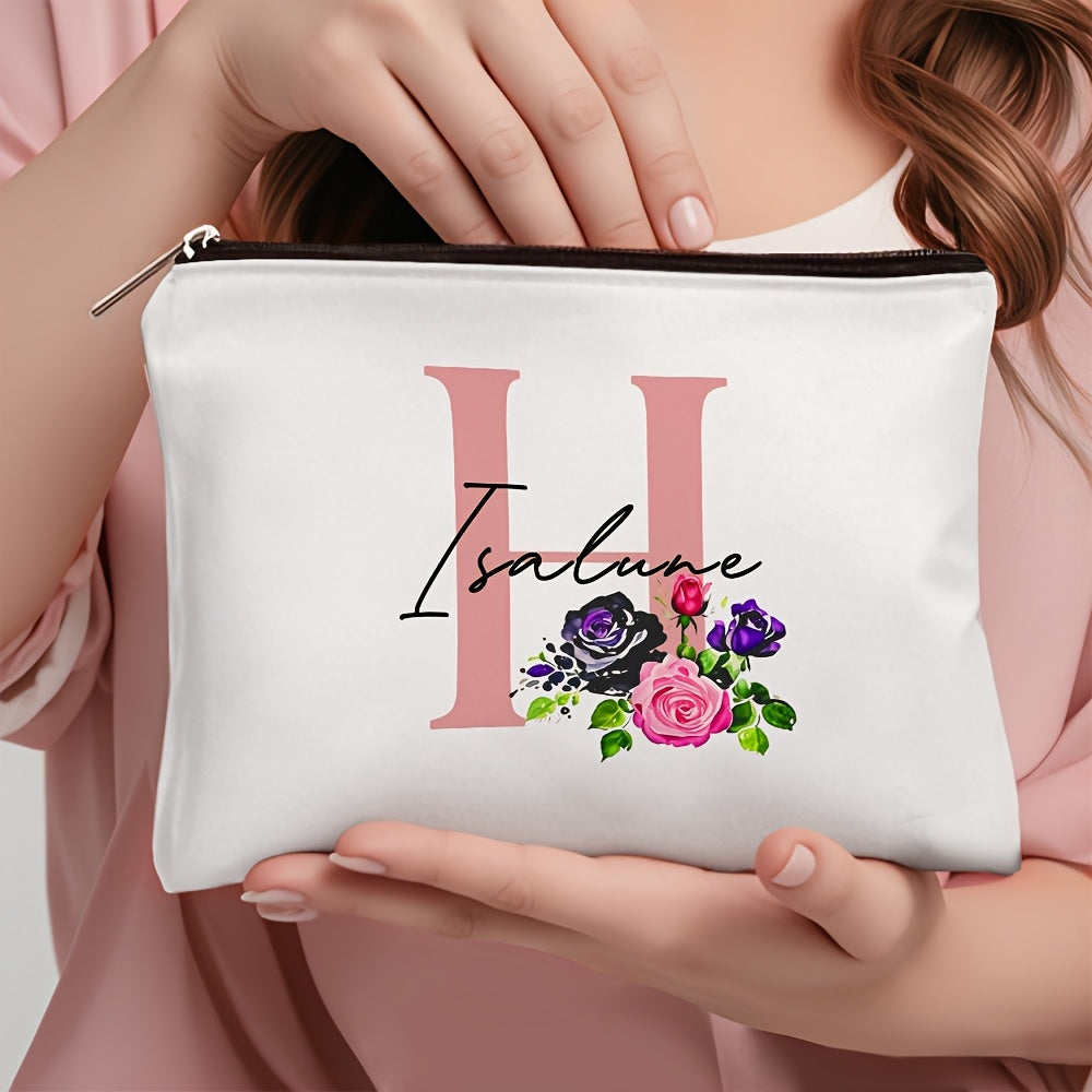 1 personalized cosmetic bag with custom name, versatile for toiletries, makeup, travel essentials, school supplies, and teacher or bachelor party gifts.