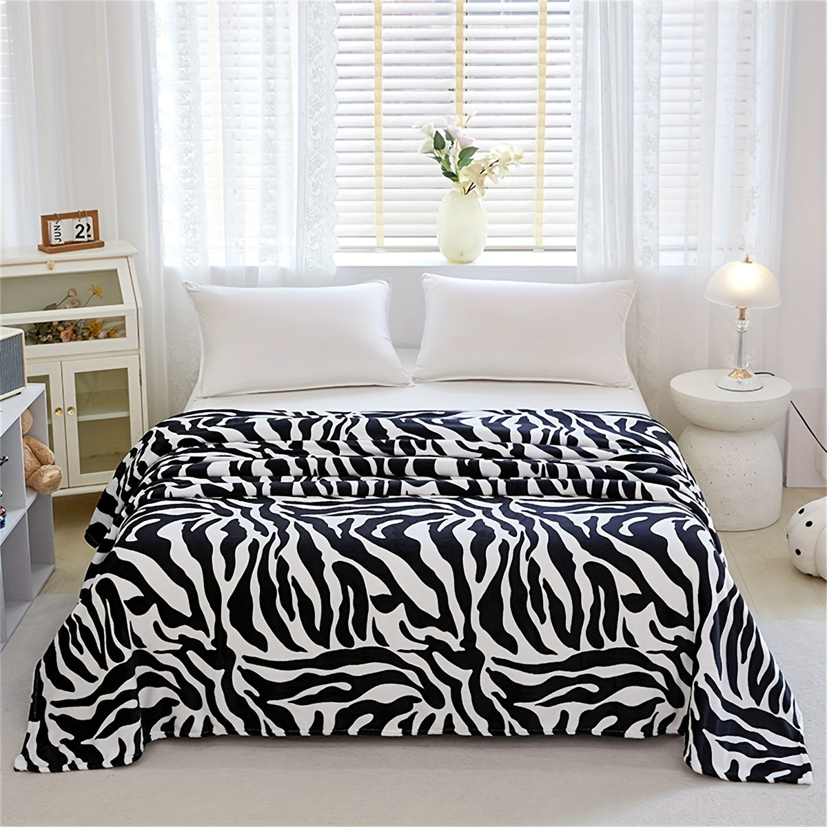 Zebra Patterned Blanket - Soft, Warm, and Versatile Blanket for Nap Time, Sofa, Office, Bed, Camping, and Travel. Perfect Gift for All Seasons.