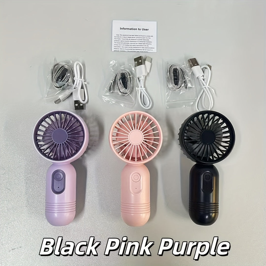 Mini fan set includes 3 pieces of portable fans with lanyards for neck hanging, USB charging, and 3 adjustable speeds. Ideal for staying cool in hot weather, this makeup and handheld fan is perfect for office, outdoor activities, travel, and camping. A