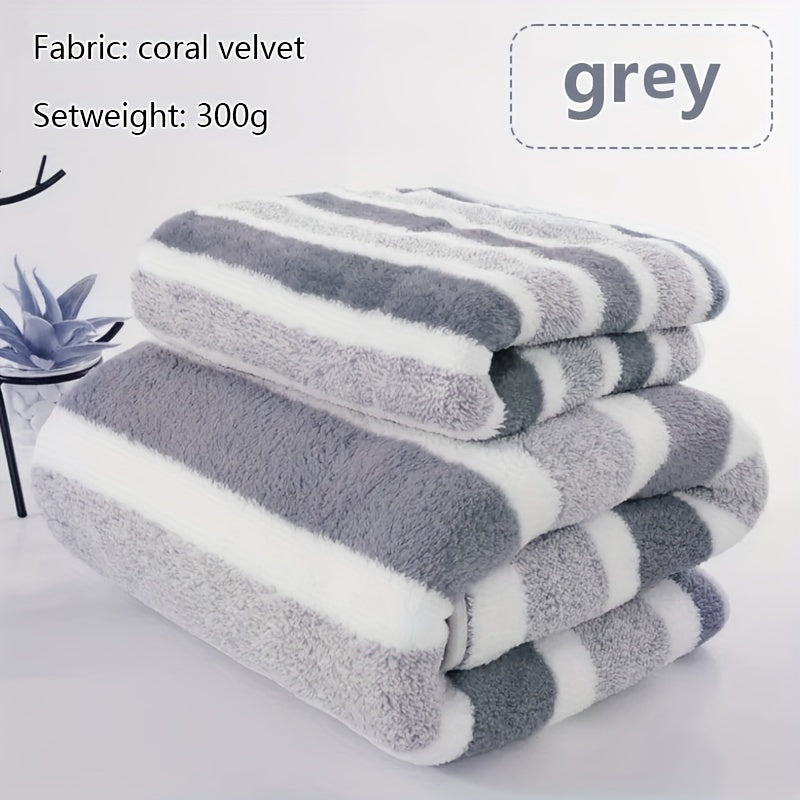 Set of 2 luxurious soft touch bath towels with stripes, highly absorbent and quick-drying for ultimate comfort, suitable for home decor and spa use.