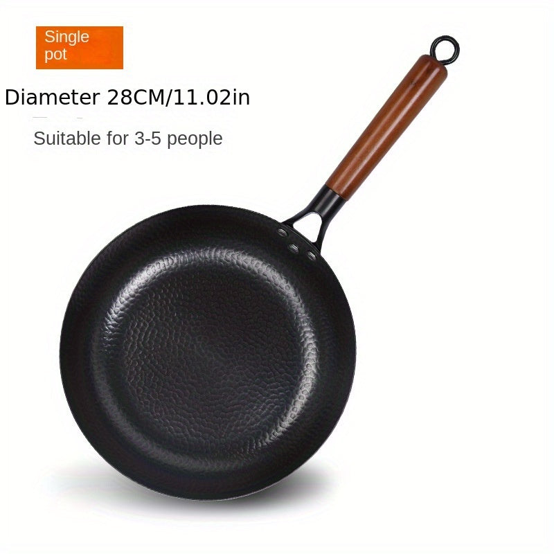 Traditional Chinese Wrought Iron Skillet - 28cm, Ideal for Cooking Steak, Eggs, and Pancakes - Non-Stick with No Coating, Handwash Only, Autumn Season Must-Have