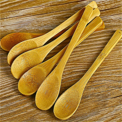 6-piece durable wooden spoon set with long handles, ideal for using with coffee, honey, ice cream, and desserts. Anti-scald material ensures safety during use.