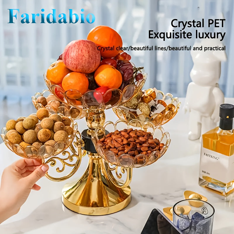 Multi-layered plastic fruit and snack tray platter suitable for various occasions, by Faridabio.