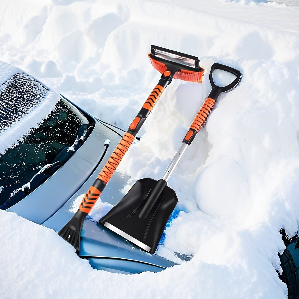 Get ready for winter with this versatile 2-in-1 Telescopic Snow Shovel & Ice Scraper Set! The multi-purpose detachable snow brush also features an adjustable squeegee for use on bathroom, car, glass, wall, and floor surfaces. This convenient 2-piece set