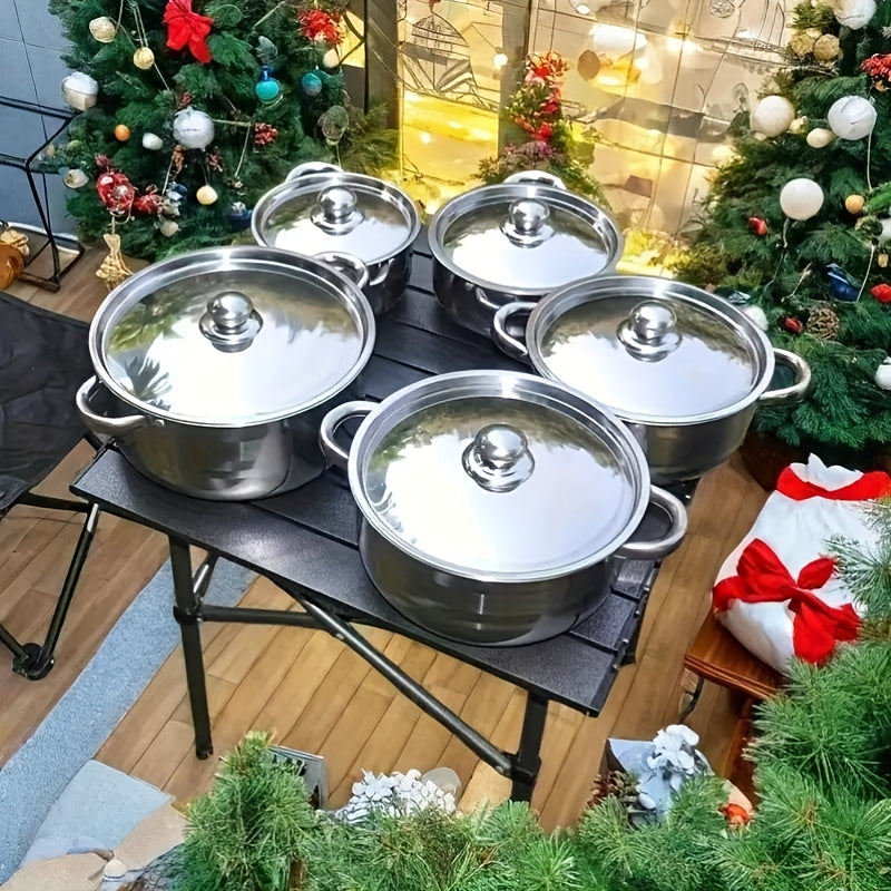 Stainless Steel Cookware Set with Lids - 8 Pieces, Induction Compatible, Soup Pot & Saucepans for Home & Restaurant Use - Perfect for Holiday Gatherings, Durable and Stylish