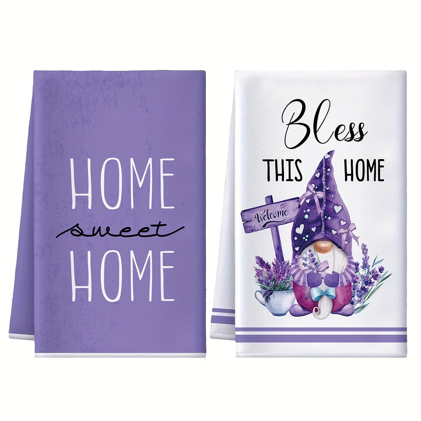 Top Pick! Set of 2 Lavender-Themed Kitchen Towels - Made of Luxuriously Soft Polyester, Features Fun Cartoon Design, Ideal for Lavender Lovers and as Stylish Home Decor Gifts