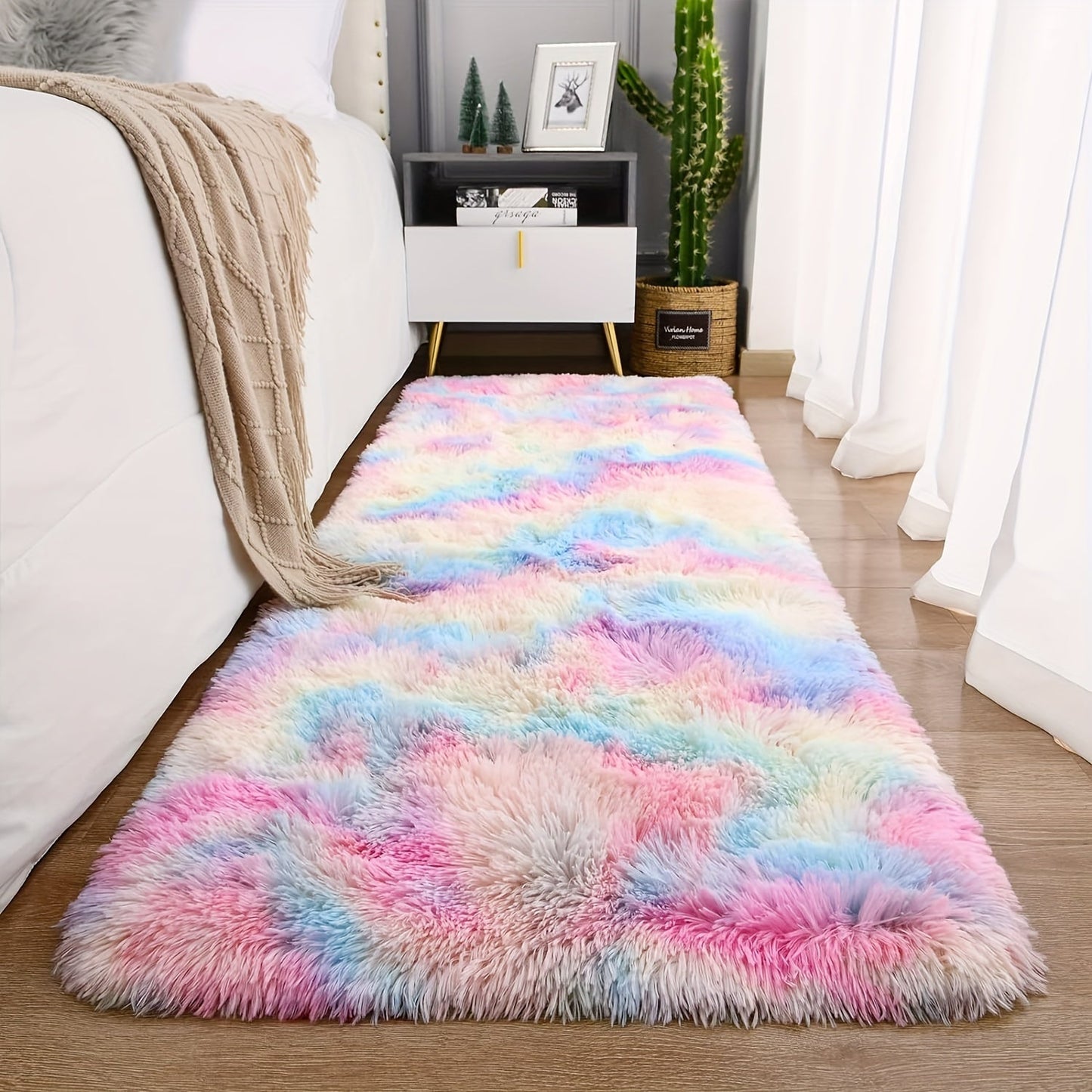 Rainbow Design Area Rug, Vibrant Decorative Carpet, Soft and Cozy Floor Mat, Perfect for Bedroom, Living Room, Leisure Area, Beside the Bed, Coffee Table, Cloakroom, Shower, Entryway, Sofa, Floating Window, and Spring Decor.