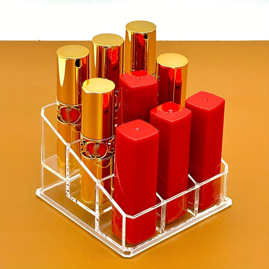 Stylish organizer for lipstick with multiple compartments made of lightweight plastic, ideal for bathroom and vanity storage.