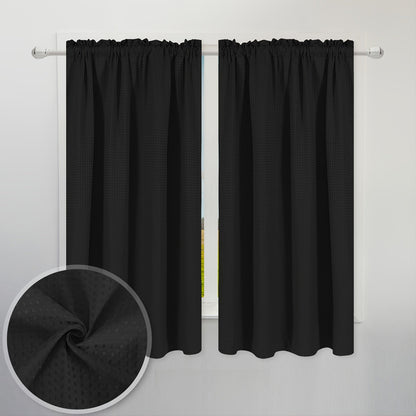 Set of 2 Waffle Weave Half Window Curtains. Waterproof Small Window Curtains for Bathroom, Ideal for Coffee Shops and Kitchens.