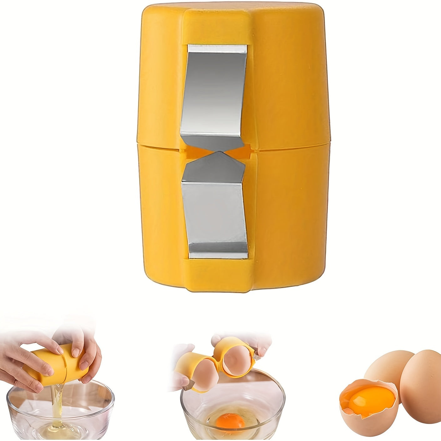 Egg Shell Opener Set in Stainless Steel - Includes Non-Stick Omelet Pan Prep Tools with Plastic Handle, Dishwasher Safe, Egg Cracker Separator Cubic Kitchen Gadget for Easy Egg Shell Removal (1 Pack)