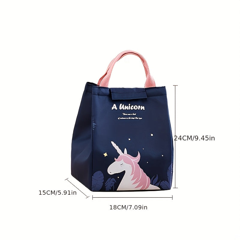 A polyester insulated lunch bag with a magical forest theme. Features animal patterns and a large capacity in a rectangle shape. Perfect for work, school, and keeping fruit stored at the right temperature. Hand wash care recommended.