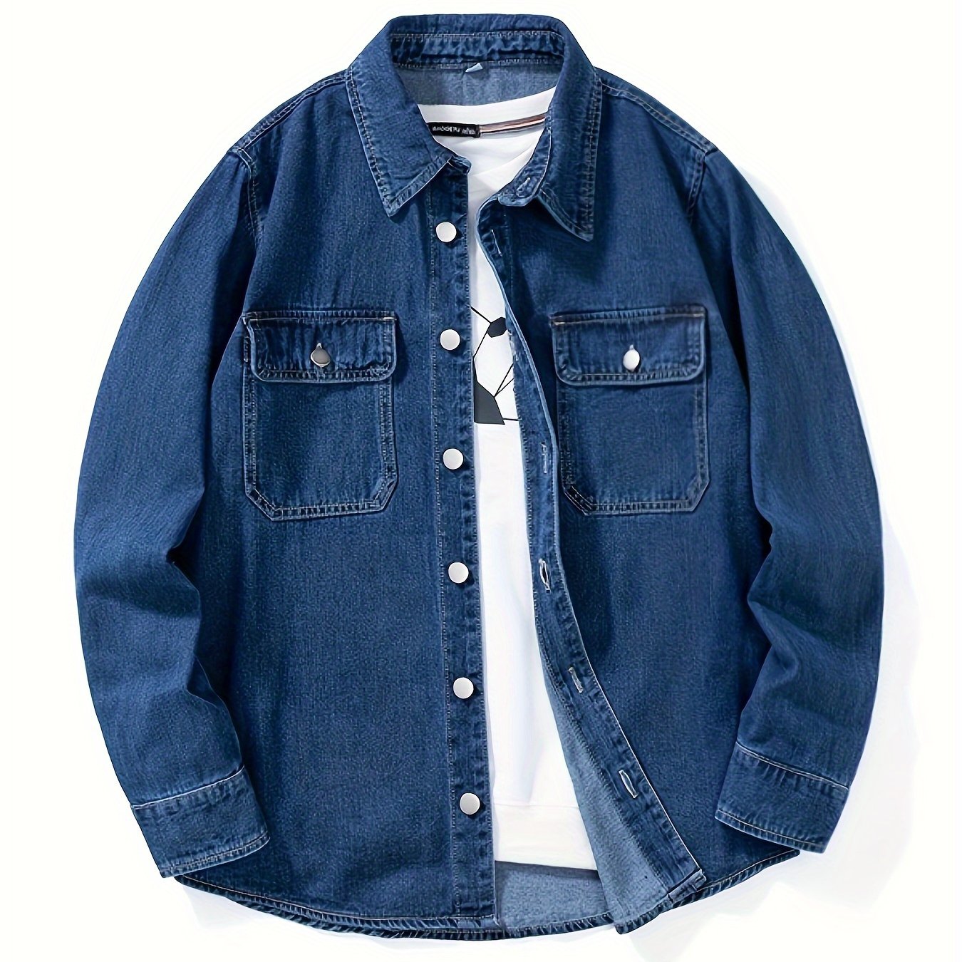 Men's Casual Denim Shirt - Loose fit, long sleeve with chest pocket, machine washable - ideal for spring/fall.