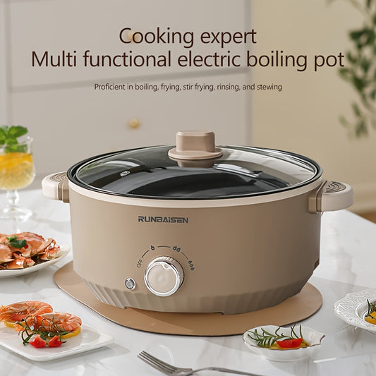 Large electric cooker with multiple functions: hot pot, frying pan, and steamer. Ideal for dormitory use in winter. 220V-240V with European plug. Made of durable PP material.