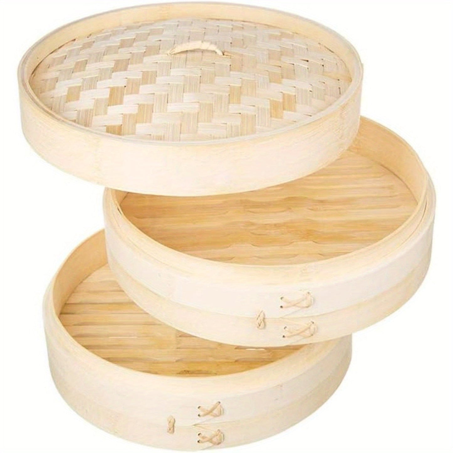 Handmade 2-Tier Bamboo Steamer Basket - 25.4cm with Lid, Non-Stick Cooking Tool for Healthy Meals: Ideal for Dim Sum, Dumplings, Vegetables, Chicken, Fish, Rice, and Meat