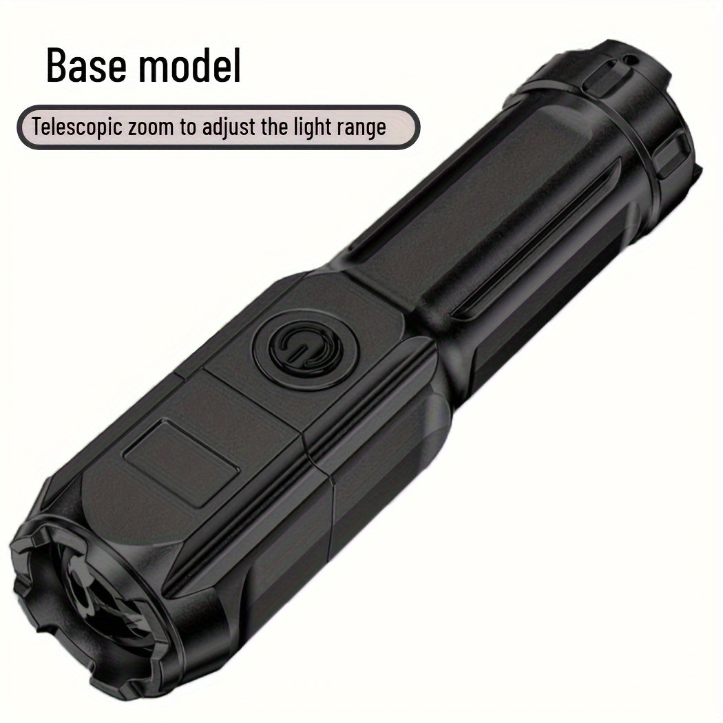 Powerful, compact LED flashlight with 3 modes, rechargeable and zoomable, for camping and emergencies