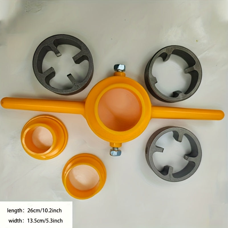 Popular set of 6 PVC plastic water pipe dies in sizes 10.16/15.24/2.54 cm, including tap wrench for easy threading.