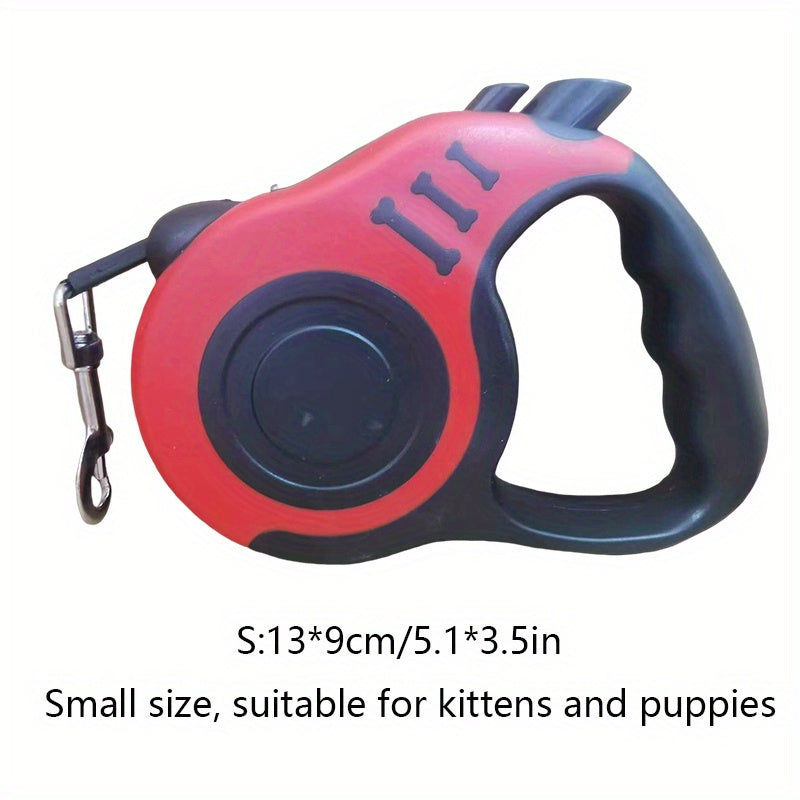 Sturdy dual-switch retractable dog leash offers easy control and comfortable grip.