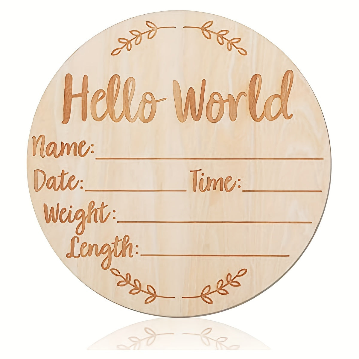 Baby Announcement Sign made of Wood, 14.99 cm Round Shape, Hello World Newborn Welcome Sign, Perfect for Photography Prop or Baby Shower Gift.