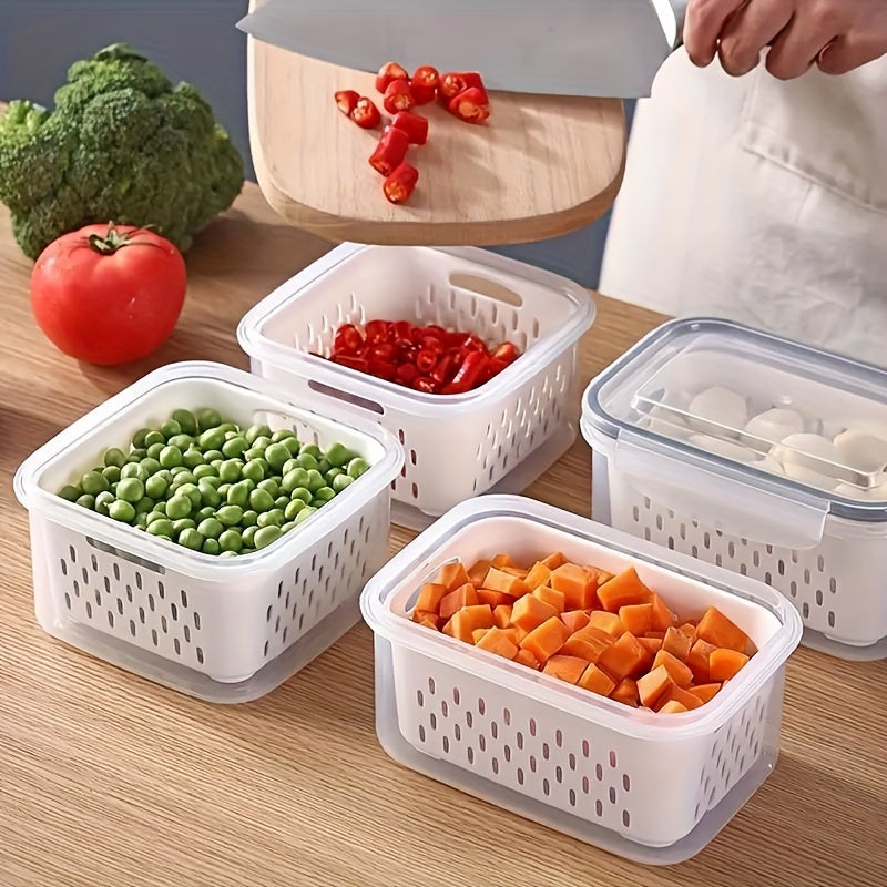 Set of 4 leakproof food storage containers made with BPA-free materials. Features an airtight seal to keep food fresh, perfect for meal prep and kitchen organization. Containers are reusable, stackable, and ideal for storing fruits, veggies, meats, and