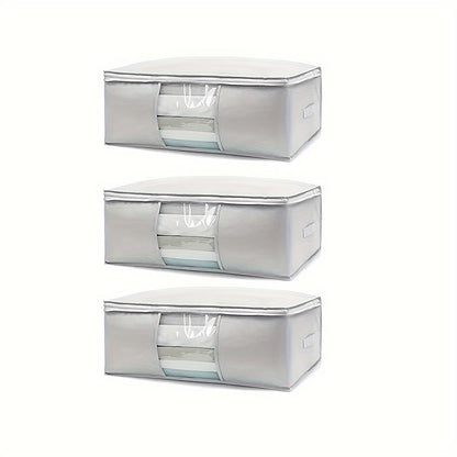 Portable Foldable Zipper Storage Bag with Thickened and Reinforced Material, Transparent Window, and Durable Handle. Ideal for Wardrobe Organization, this Storage Container is capable of holding Clothes, Blankets, Quilts, Sheets, Pillows, and Toys.