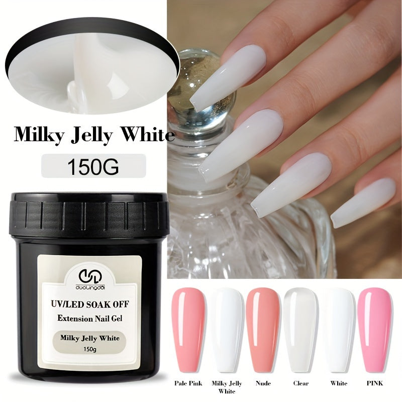 UV/LED soak off gel for nail extension in nude pink shade.