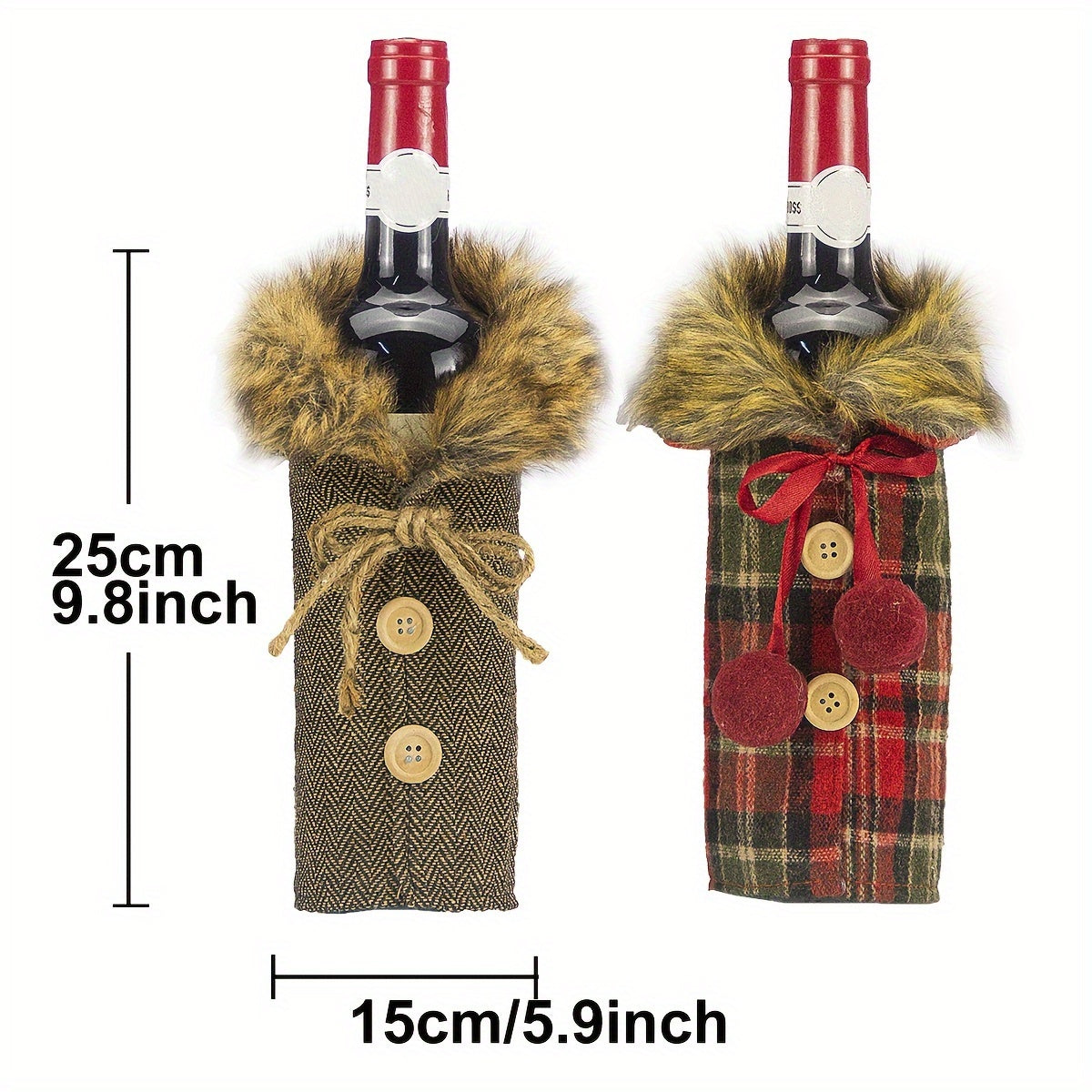 Christmas Wine Bottle Set with Denim Burlap and Bow Decoration - Perfect for European and American Style Homes