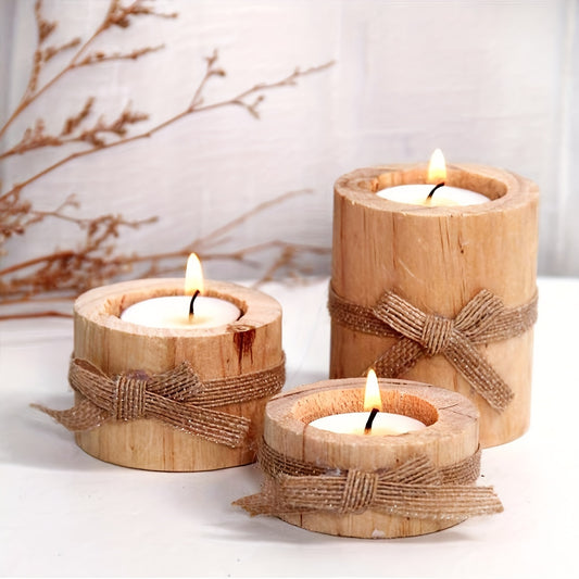 Set of 3 handmade wooden candle holders - perfect for holiday decor and candlelit dinners.