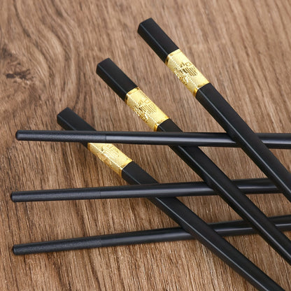 10 pairs of reusable non-slip fiberglass chopsticks in black. Dishwasher safe, easy to clean. Great for home, hotels, and restaurants.