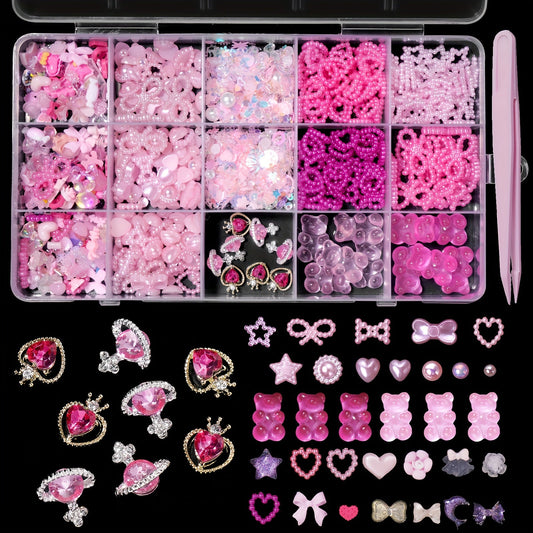 Adorable 3D Pink Nail Art Charms - Variety of Pearls, Gems, Hearts, Butterflies, Bows & Other Options for Creating Your Own Manicure and Jewelry Designs