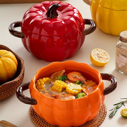 Get into the festive spirit with this spacious ceramic soup pot designed in the shape of a large pumpkin. Complete with a lid and dual-handles, this pot is dishwasher safe and perfect for cooking up your favorite stews and salads. It makes an ideal gift