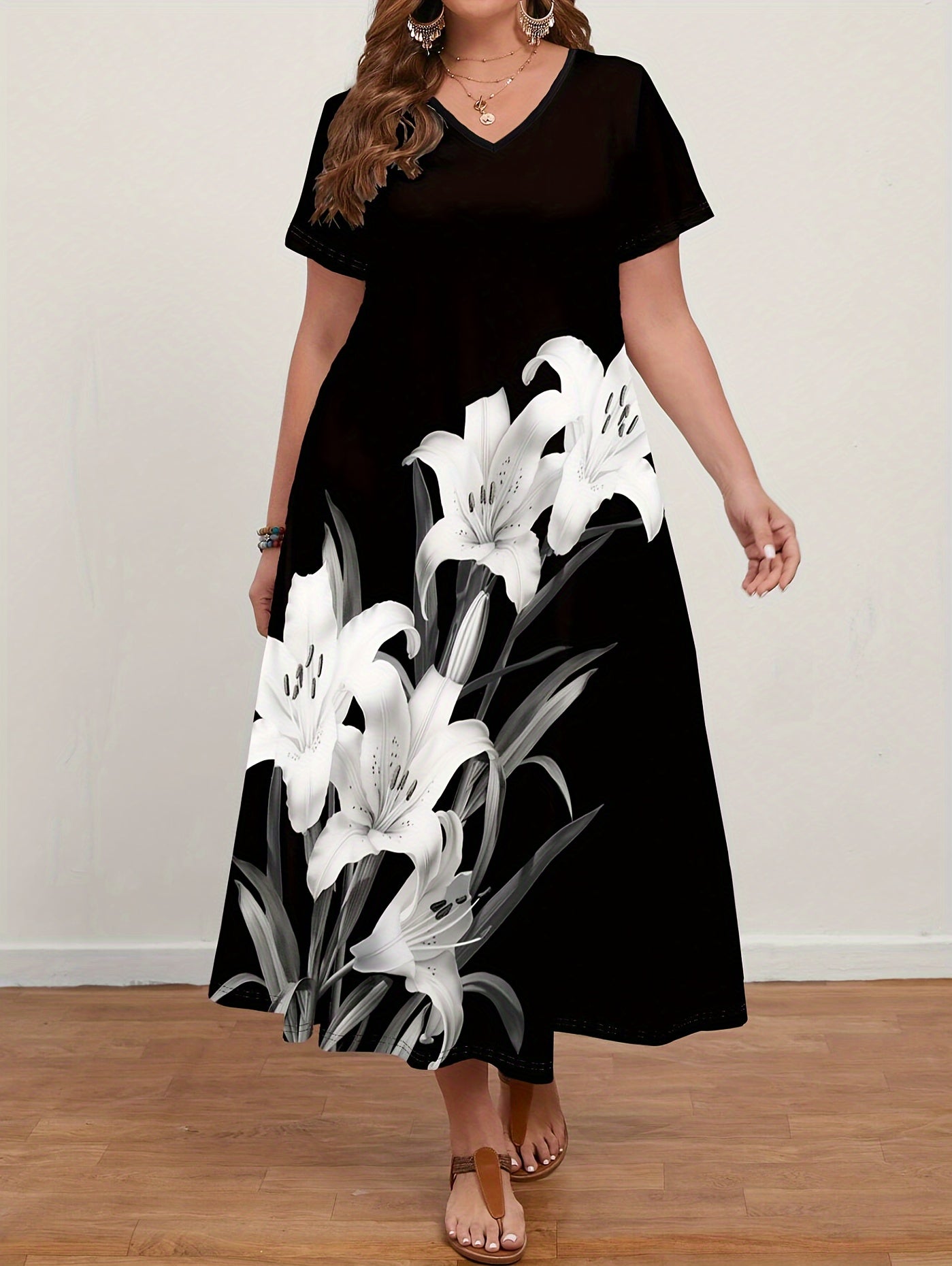 Plus Size Floral Print Maxi Dress for Spring & Summer