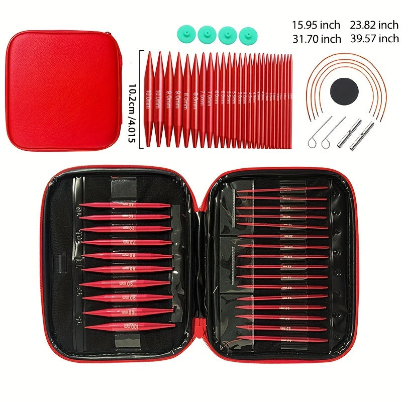 Versatile Knitting Tool Set with Adjustable Circular Needles, Red - Ideal for Crafting Sweaters and Scarves, JIUWEIDIAOWANG