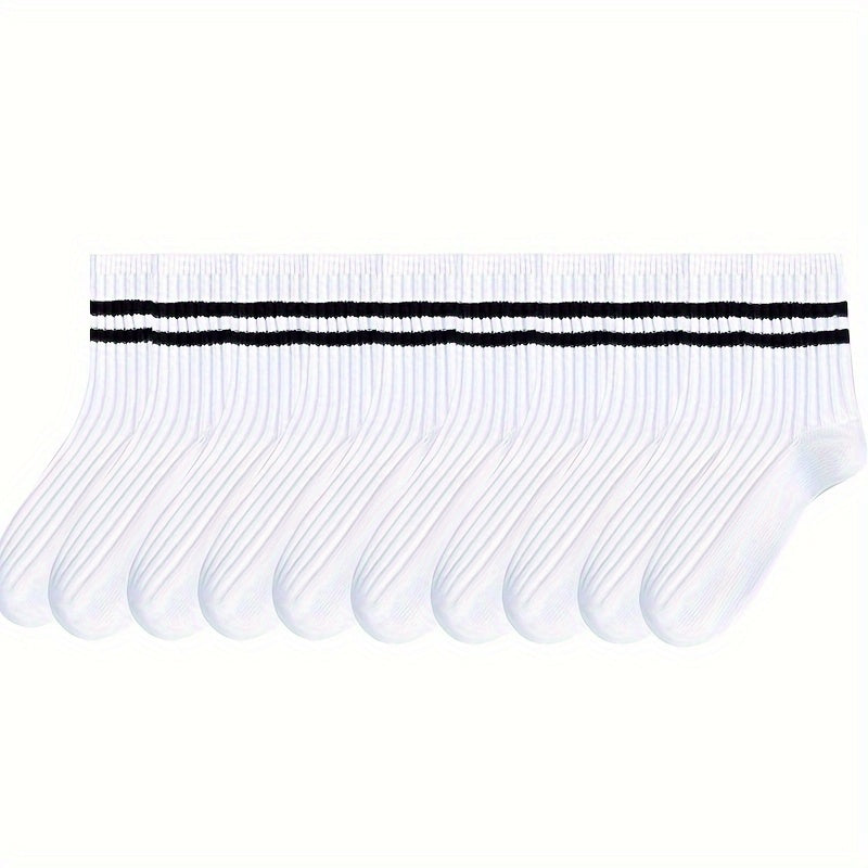 10 pairs of men's black and white long tube socks for autumn and winter, Japanese-style, absorbent, anti-odor, and versatile for sports.