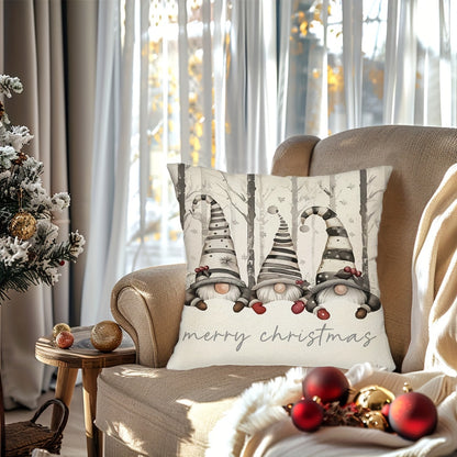 Rustic farmhouse Christmas pillow covers set with gnome snowflake tree design, hand washable polyester, zipper closure. Available in 2 sizes: 29.97cm x 50.04cm & 44.96cm x 44.96cm. Perfect for sofa, couch, living room, and bedroom decor. Pack of 1.