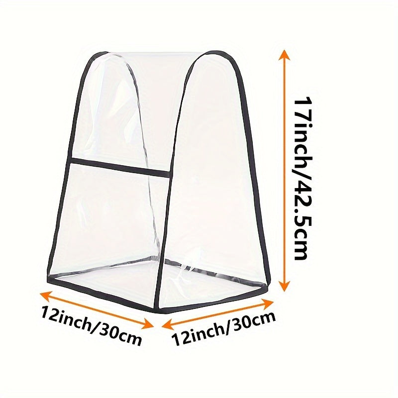 Waterproof and oil-resistant large transparent PVC cover designed for kitchen stand mixers. This dustproof cover includes a storage pouch pocket and fits most models.