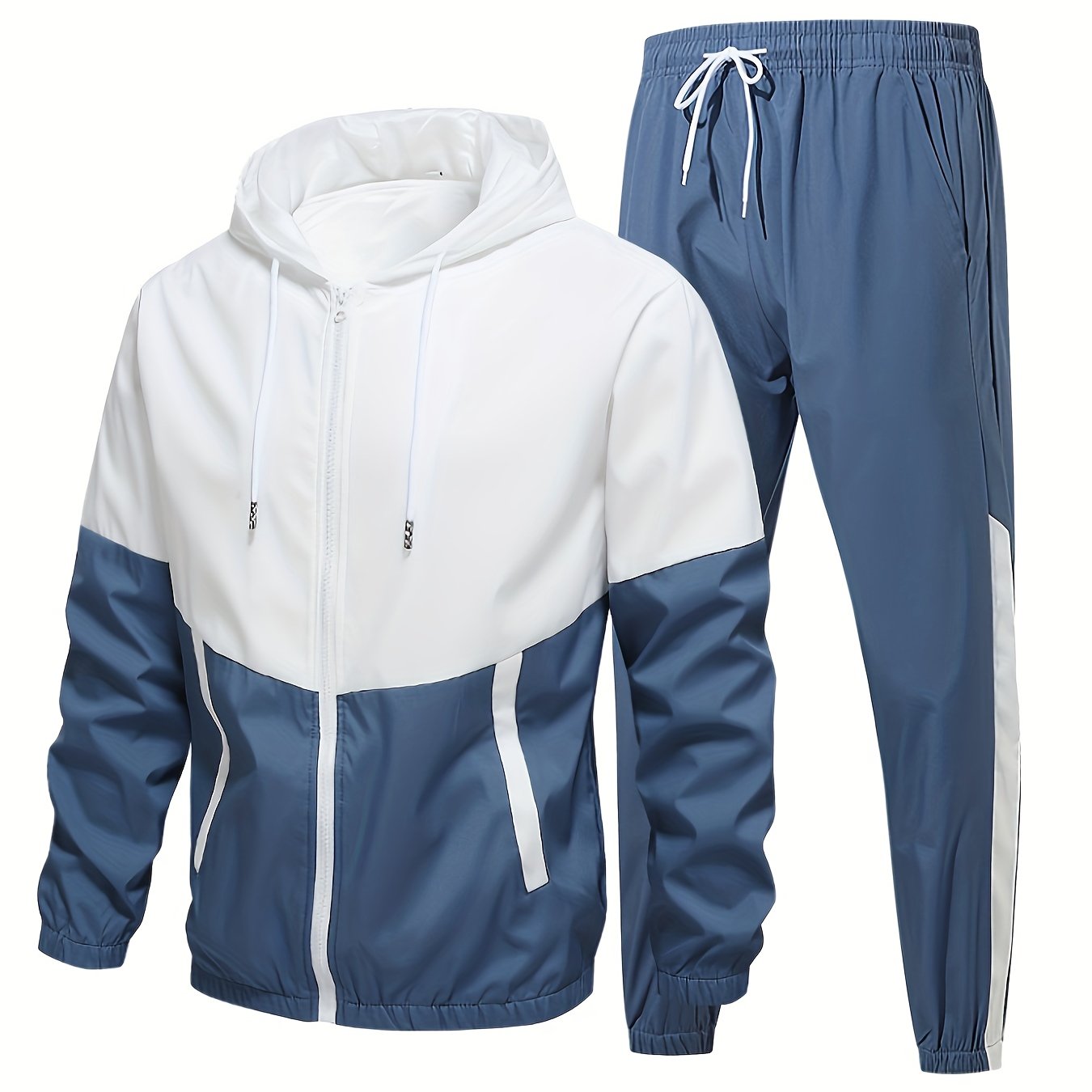 Men's Autumn/Spring Casual Sports Suit with Hooded Jacket and Pants 2pcs Set.